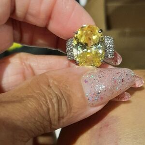 MASSIVE AUTHENTIC STERLING SILVER CZ OVAL CITRINE COCKTAIL RING SIZE 5